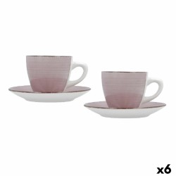 Juego de Tazas con Platos Quid Vita Morning Rosa Cerámica (4 Piezas) (6 Unidades)