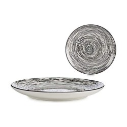 Plato Llano Rayas Porcelana Negro Blanco 24 x 2,8 x 24 cm