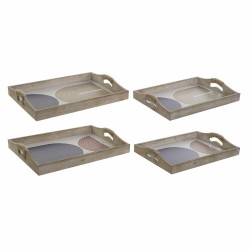 Tray DKD Home Decor 40,6 x 30 x 6 cm Beige Blue MDF Wood (2 Units)