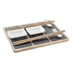 Set de Sushi DKD Home Decor Bambú Pizarra Negro Natural Oriental 25 x 19 x 3 cm