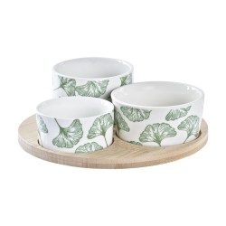 Ensemble à apértif DKD Home Decor Bambou Grès Volets Tropical 4 Pièces 18 x 18 x 1 cm