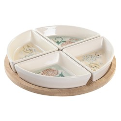 Bandeja de Aperitivos DKD Home Decor 21,5 x 21,5 x 1 cm Beige Blanco Gres Tradicional