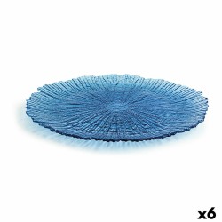 Plato Llano Quid Mar de Viento Azul Vidrio (Ø 32 cm) (Pack 6x)