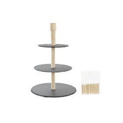 Plateau apéritif DKD Home Decor Support sur trois étages Bambou Ardoise 28 x 28 x 39,5 cm