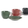 Set of 6 Cups with Plate DKD Home Decor Green Pink Dark grey Stoneware 150 ml 16 x 17 x 35 cm