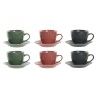 Set of 6 Cups with Plate DKD Home Decor Green Pink Dark grey Stoneware 150 ml 16 x 17 x 35 cm