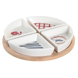 Appetizer Set DKD Home Decor 21,5 x 21,5 x 1 cm Red Blue White Stoneware Mediterranean Houses