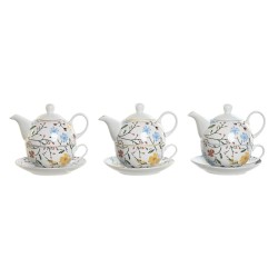 Tea Set DKD Home Decor Porcelain Blue Terracotta White Yellow (3 Units)