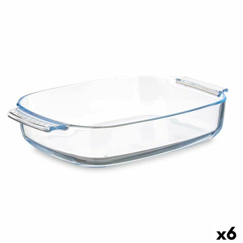 Fuente de Cocina Con asas Transparente Vidrio de Borosilicato 3,8 L 38 x 6,5 x 25,4 cm (6 Unidades)