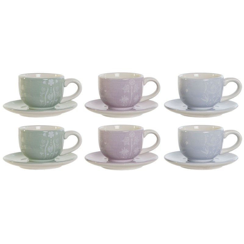 Piece Coffee Cup Set DKD Home Decor Blue White Green Lilac Metal Dolomite 180 ml