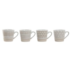 Juego de Tazas de Café Home ESPRIT Blanco Beige Gres 180 ml 4 Piezas