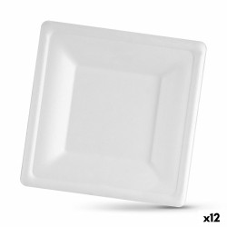 Service de vaisselle Algon Produits à usage unique Blanc Canne à sucre Carré 16 cm (12 Unités)