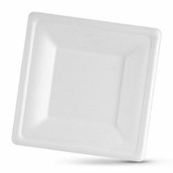 Set de Platos Algon Desechables Blanco Caña de Azúcar Cuadrado 26 cm (8 Unidades)