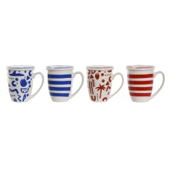 Taza con Filtro para Infusiones Home ESPRIT Azul Rojo Acero Inoxidable Porcelana 380 ml (4 Unidades)