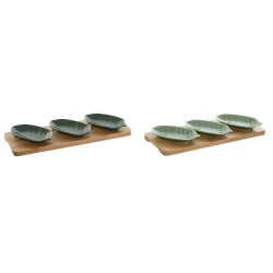 Appetizer Set Home ESPRIT Green Dark green Bamboo Porcelain Tropical 4 Pieces 32 x 10 x 7 cm (2 Units)