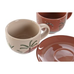 Juego de Tazas de Café Home ESPRIT Beige Gris Rosa Lila Metal Bambú Dolomita 260 ml