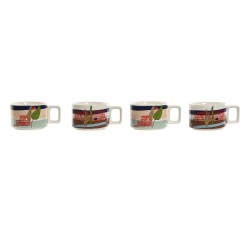 Juego de Tazas de Café Home ESPRIT Beige Rosa Terracota Lila Metal Bambú Dolomita 260 ml