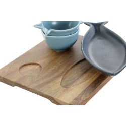 Appetizer Set Home ESPRIT Blue Green Navy Blue Bamboo Porcelain Mediterranean Fish 36 x 18 x 1,3 cm 5 Pieces