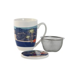 Tasse avec filtre pour infusions Home ESPRIT Bleu Blanc Rose Acier inoxydable Porcelaine 380 ml (2 Unités)