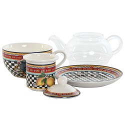 Assiettes Home ESPRIT Blanc Porcelaine Rayures 27 x 27 x 2 cm 18 Pièces